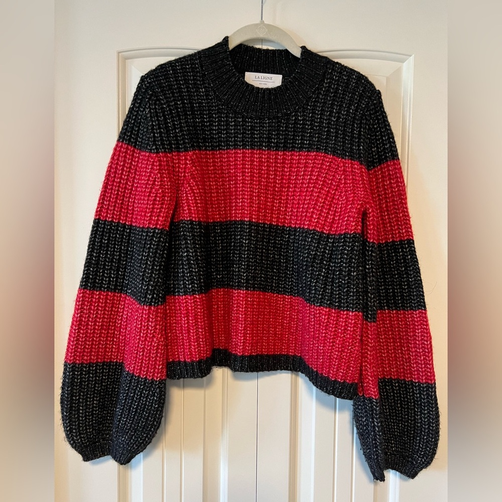 La Ligne Black and Red Wide-Stripe Chunky Crew Sweater